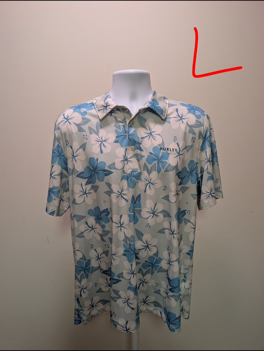 Hurley Blue and White Floral Short Sleeve Polo